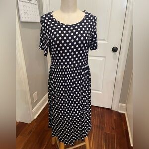 DB Moon black white polka dot midi short sleeve dress large